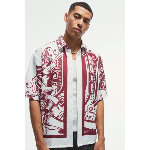 Camisa Oversize De Sarga Suave Con Estampado Y Solapas - boohoo - Modalova