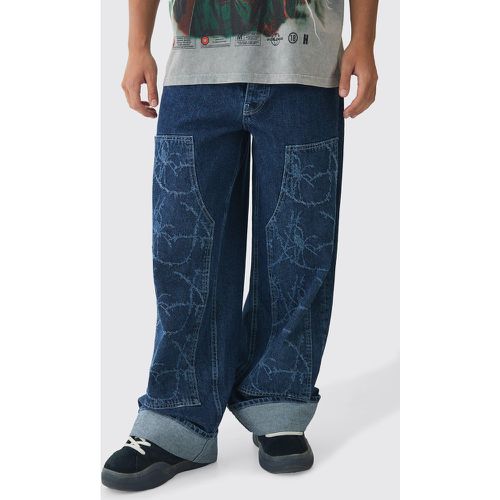 Baggy Fit Rigid Barbed Wire Laser Print Carpenter Jeans - boohoo - Modalova