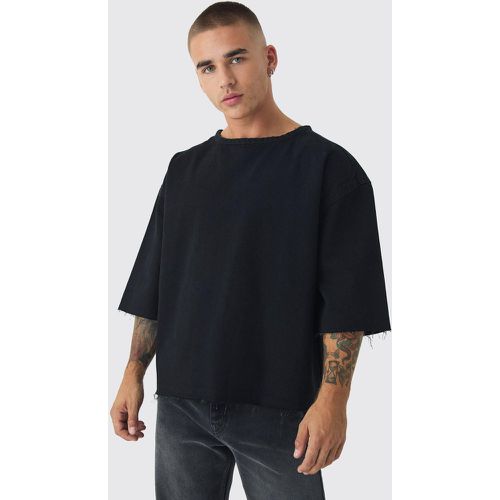 T-shirt squadrata oversize in denim in lavaggio acido - boohoo - Modalova