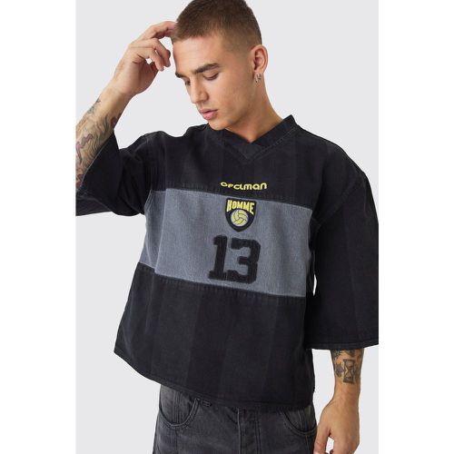 T-shirt oversize in denim da calcio con ricami - boohoo - Modalova