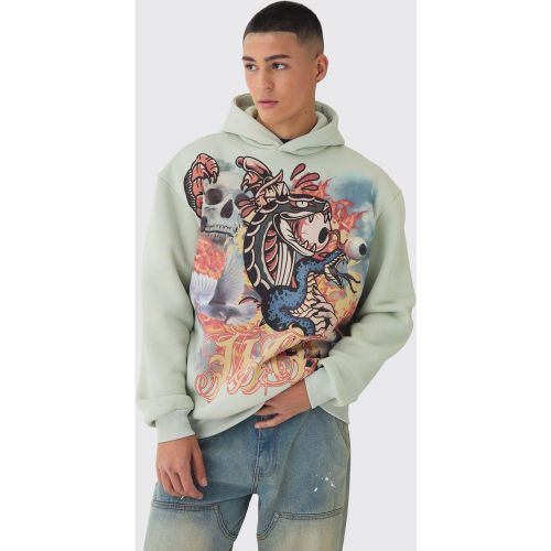 Sudadera Oversize Man Con Capucha Y Estampado Gráfico De Tatuaje - boohoo - Modalova