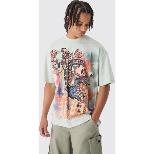 Camiseta Oversize Man Con Estampado Gráfico De Tatuaje A Gran Escala - boohoo - Modalova