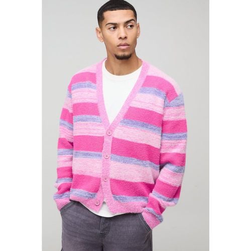 Cardigan squadrato in maglia spazzolata a righe - boohoo - Modalova