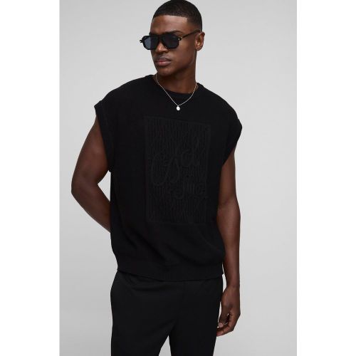 Canotta oversize Man in maglia a girocollo con ricami di corda - boohoo - Modalova
