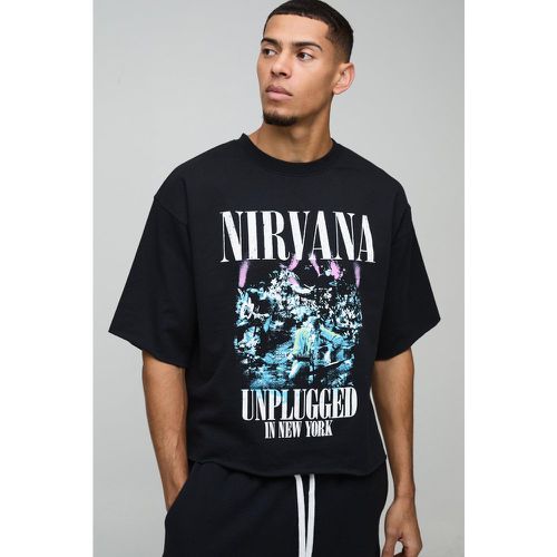 Sudadera Oversize Con Estampado De Nirvana Y Media Manga Con Bajo Sin Acabar - boohoo - Modalova