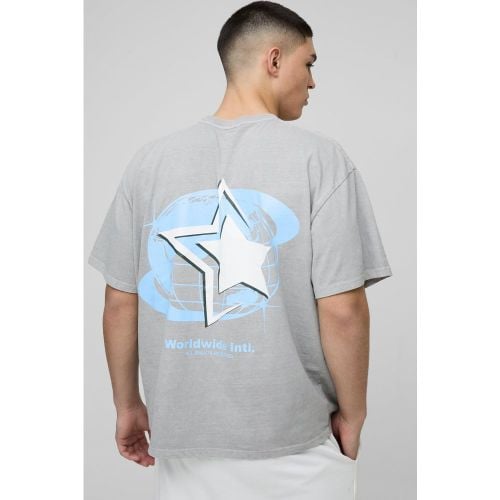 Camiseta Oversize Official Con Estampado De Estrellas Y Globo Terráqueo Desteñido - boohoo - Modalova