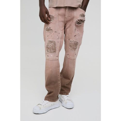 Vaqueros Rectos Estilo Carpintero Rotos Con Salpicaduras De Pintura - boohoo - Modalova