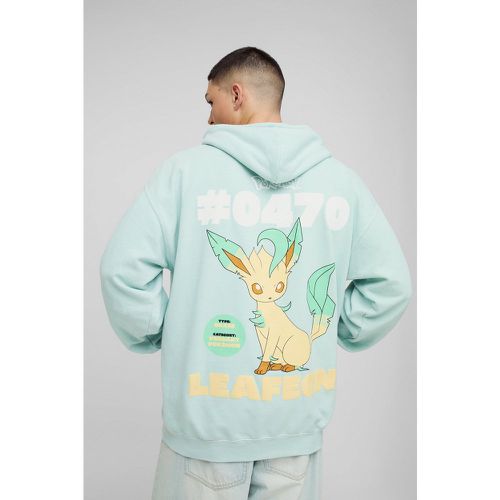 Felpa oversize con stampa ufficiale di Pokemon Leafeon in lavaggio slavato e cappuccio - boohoo - Modalova