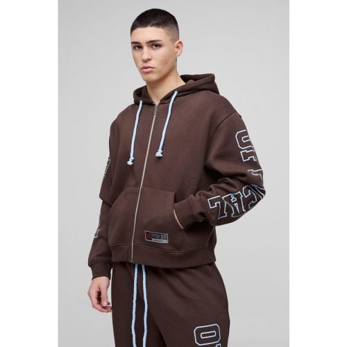 Felpa squadrata oversize Official con zip e cappuccio - boohoo - Modalova