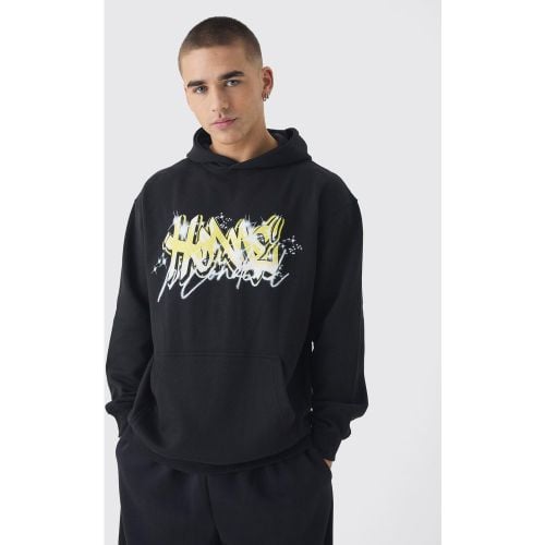 Felpa con grafica Homme stile Graffiti, zip e cappuccio - boohoo - Modalova