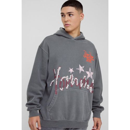 Sudadera Oversize Desteñida Con Capucha Y Estampado Gráfico Homme En Relieve - boohoo - Modalova