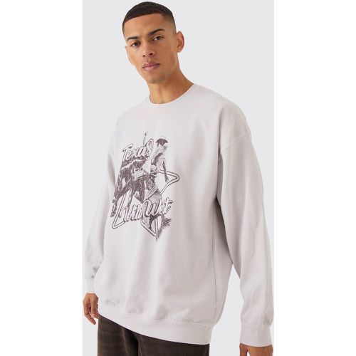 Sudadera Oversize Gruesa Desteñida Con Estampado Gráfico Texas Western - boohoo - Modalova