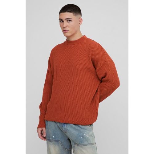 Maglione rilassato in maglia con trama a nido d'ape, girocollo esteso e spalle scese - boohoo - Modalova