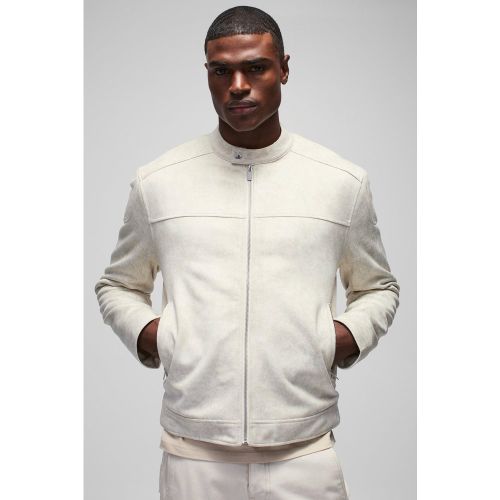 Chaqueta Motera Regular De Ante Sintético Desteñida - boohoo - Modalova