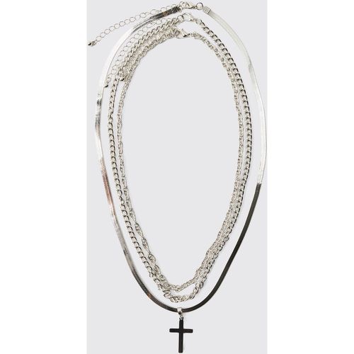 Collana a più fili in argento con croce - boohoo - Modalova