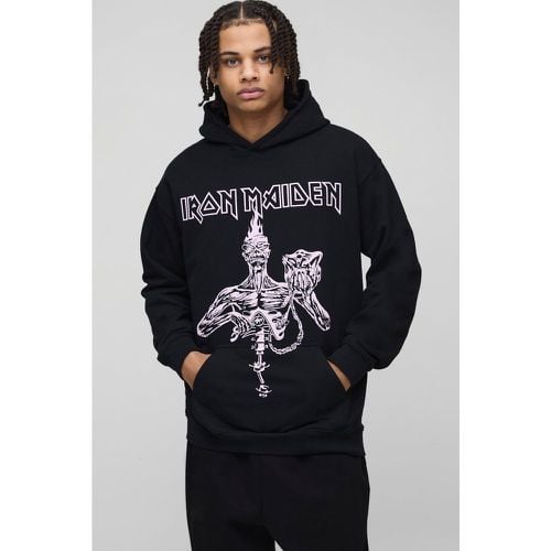 Felpa oversize con stampa ufficiale in lavaggio Iron Maiden e cappuccio - boohoo - Modalova