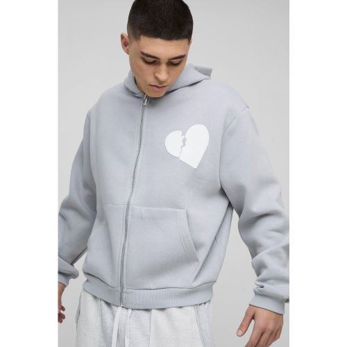 Sudadera Oversize Recta Con Capucha, Cremallera Y Estampado De Corazones En Relieve - boohoo - Modalova