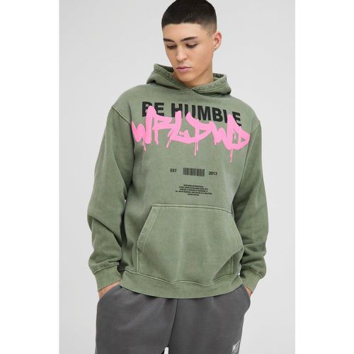 Sudadera Oversize Con Capucha Y Estampado Gráfico Wrldwd Desteñido - boohoo - Modalova