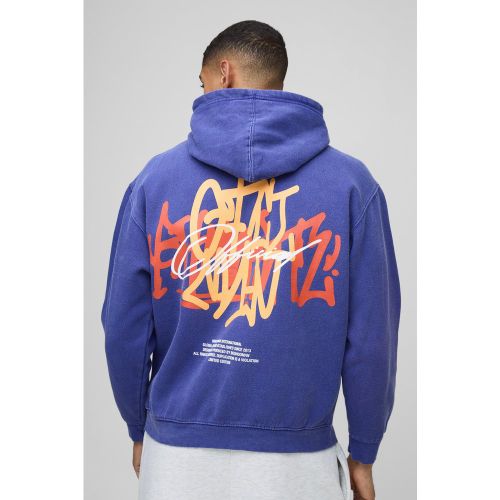 Sudadera Oversize Con Capucha Y Estampado Gráfico Desteñido De Grafiti - boohoo - Modalova