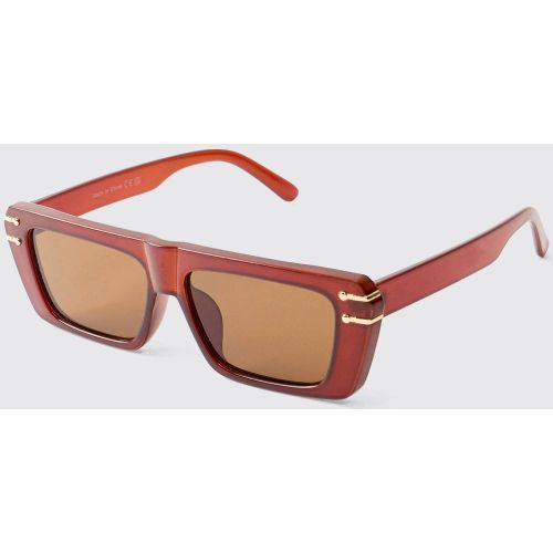 Gafas De Sol Rectangulares Marrones Con Lentes En Contraste - boohoo - Modalova