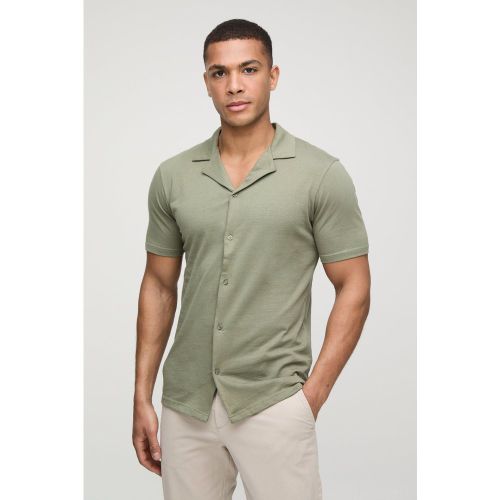 Camisa Ajustada De Manga Corta Y Tela Jersey Con Solapas - boohoo - Modalova