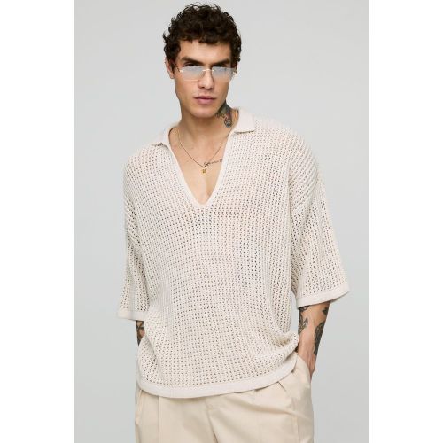 Polo oversize in maglia traforata con rever - boohoo - Modalova
