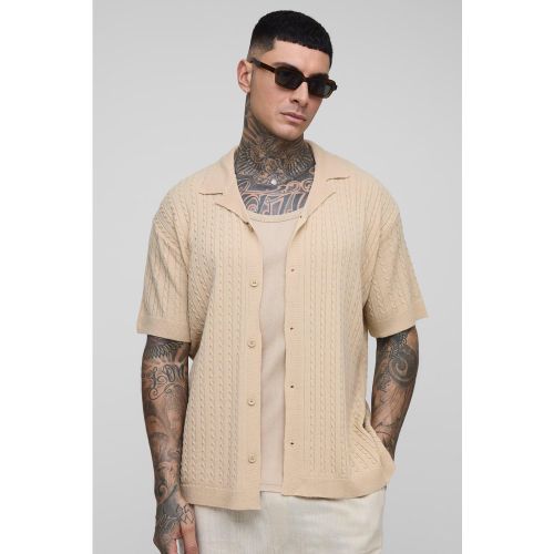 Camicia Tall a maniche corte in maglia intrecciata con rever - boohoo - Modalova