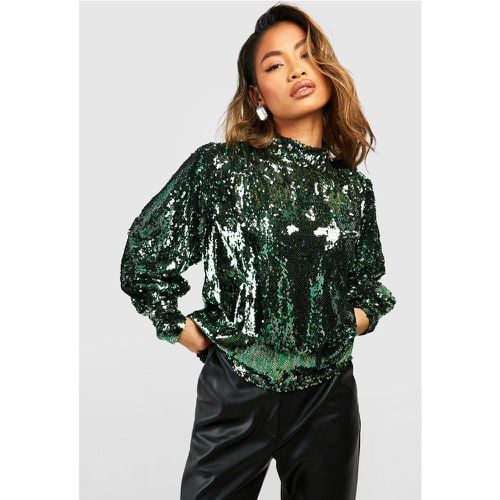 Top a collo alto con paillettes - boohoo - Modalova