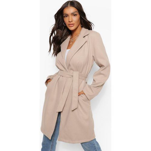 Cappotto effetto lana con cintura - boohoo - Modalova