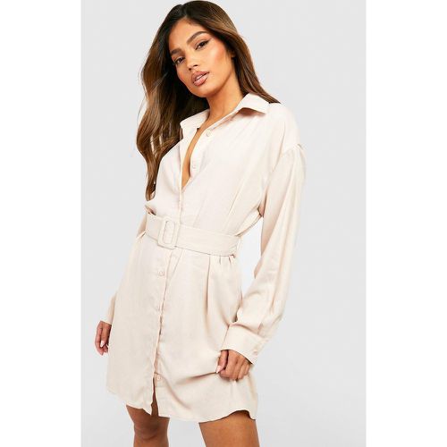 Vestido Camisero De Manga Larga Con Cinturón Y Botones - boohoo - Modalova