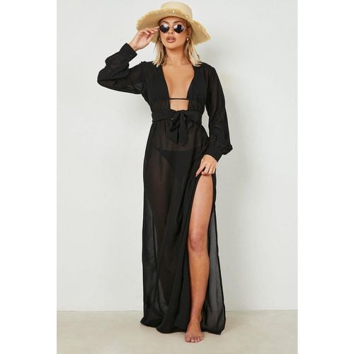 Caftán Maxi Para La Playa Con Abertura Y Atadura - boohoo - Modalova