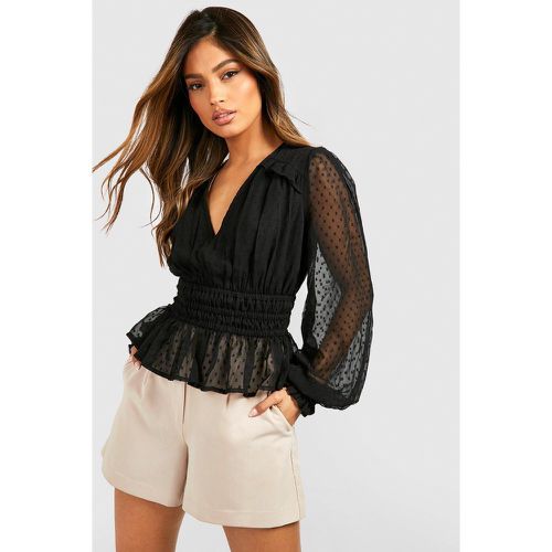 Blusa a maniche lunghe in rete plumetis - boohoo - Modalova