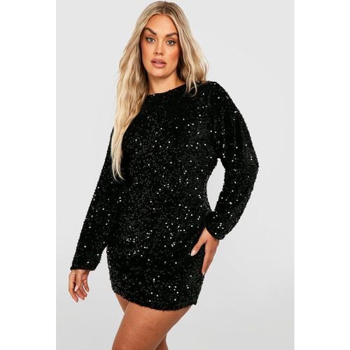 Vestito a trapezio Plus Size con paillettes e maniche ad ala di pipistrello - boohoo - Modalova