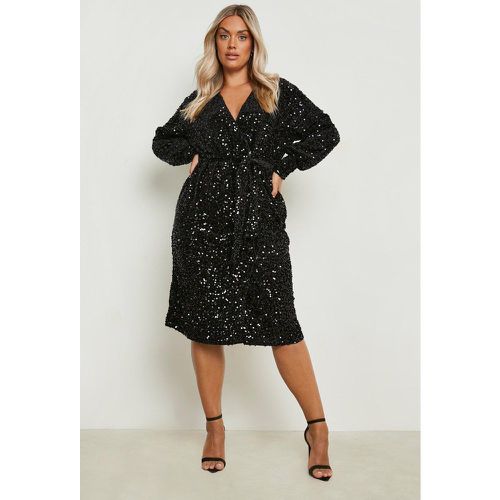 Vestito scaldacuore midi Plus Size in velluto con paillettes - boohoo - Modalova