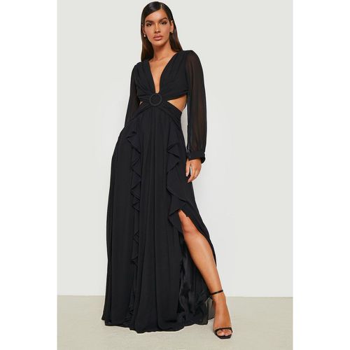 Vestito maxi in chiffon con scollo profondo e arricciature - boohoo - Modalova