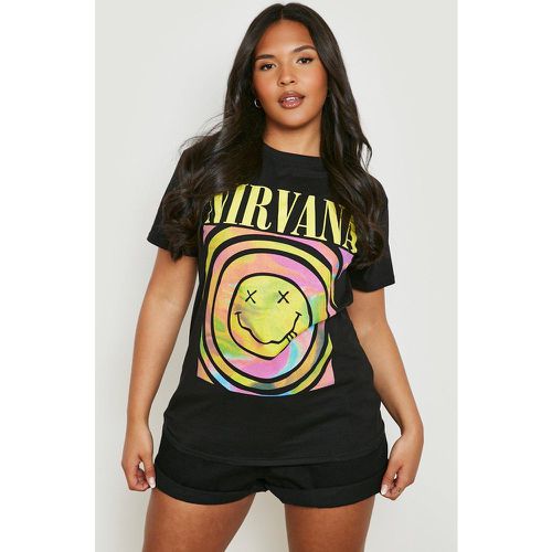 T-shirt Plus Size dei Nirvana con Smiley Band - boohoo - Modalova