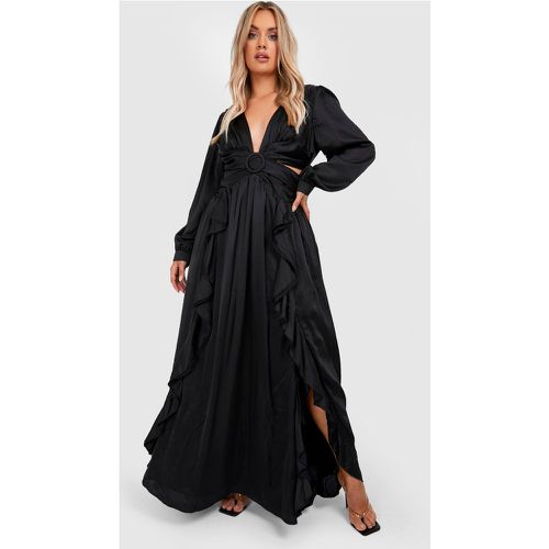 Vestito maxi Plus Size in raso con scollo profondo e arricciature - boohoo - Modalova