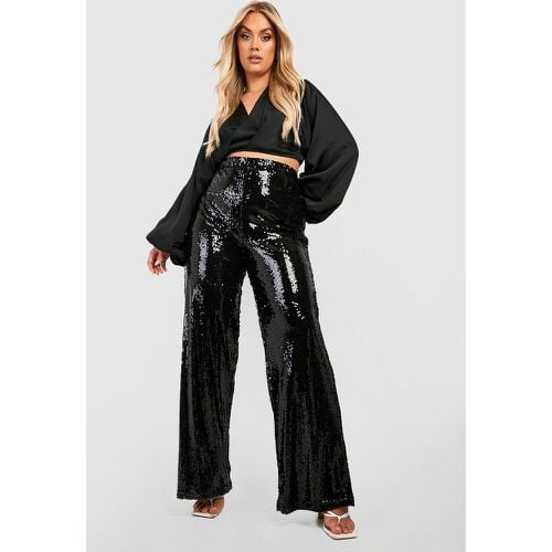 Pantaloni Plus Size a gamba ampia con paillettes - boohoo - Modalova