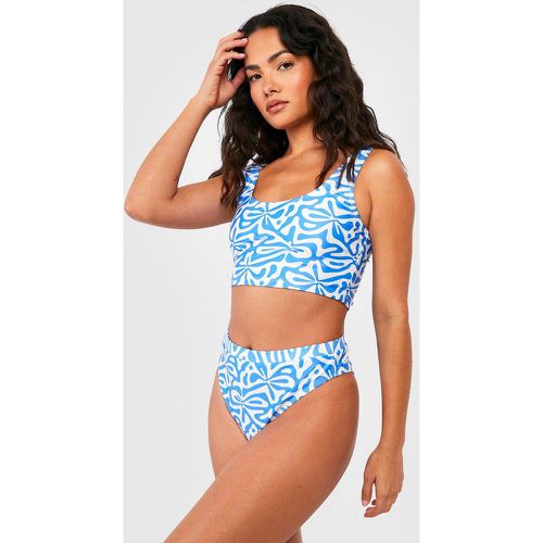 Top bikini con scollo rotondo e stampa di motivi geometrici - boohoo - Modalova