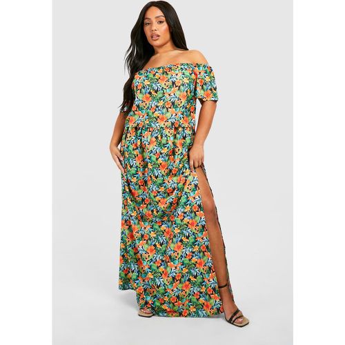 Set coordinato Plus Size in fantasia tropicale con scollo Bardot & gonna - boohoo - Modalova