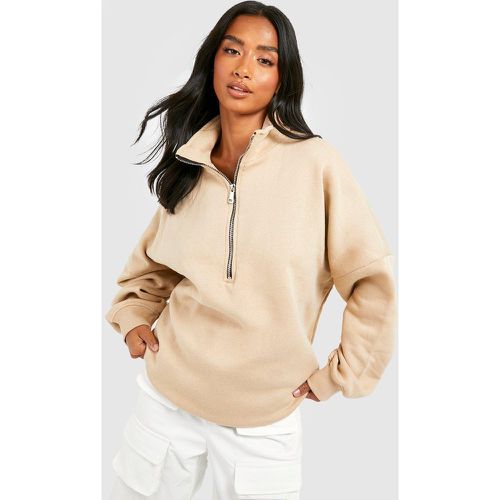 Felpa Petite con zip corta, Beige - boohoo - Modalova