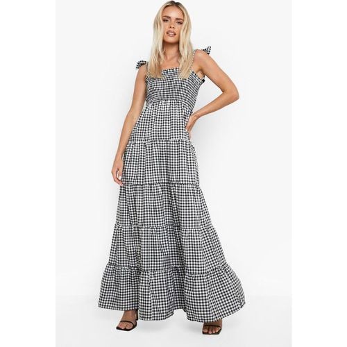 Vestido Petite Maxi De Cuadros Vichy Con Pompones En Los Hombros - boohoo - Modalova