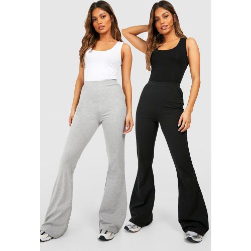 Pantaloni a zampa a vita alta in cotone neri & grigi - set di 2 paia - boohoo - Modalova