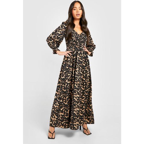 Vestido Petite Maxi Fruncido Con Estampado De Leopardo - boohoo - Modalova