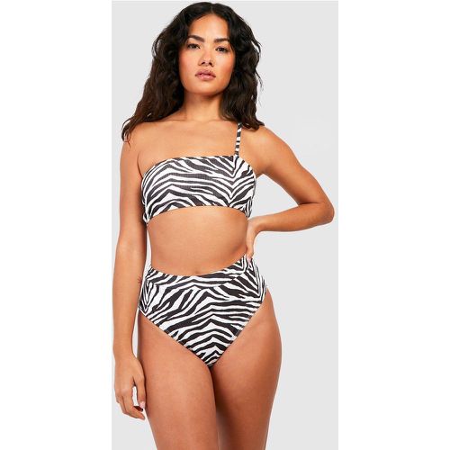 Top bikini a fascia zebrato a coste con trama - boohoo - Modalova