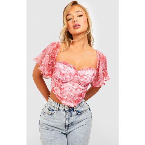 Top Estilo Corsé De Flores Con Mangas Sueltas - boohoo - Modalova