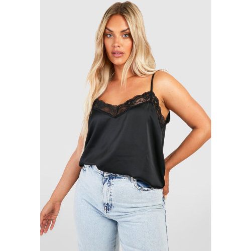 Camisola Plus De Raso Con Ribete De Encaje - boohoo - Modalova