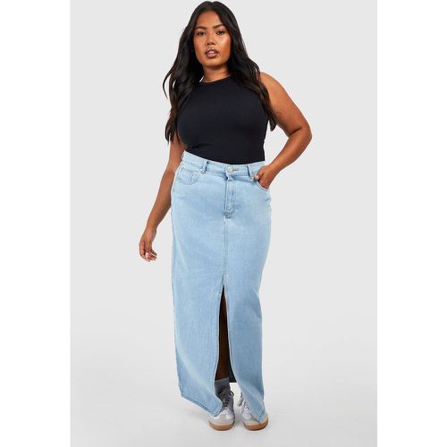 Gonna maxi Plus Size in denim con spacco frontale - boohoo - Modalova