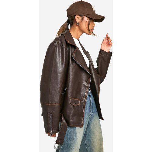 Giacca da Biker oversize in lavaggio vintage - boohoo - Modalova