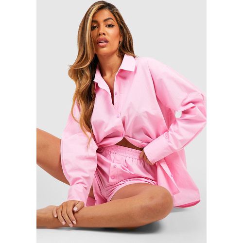 Camicia oversize in cotone, Pink - boohoo - Modalova